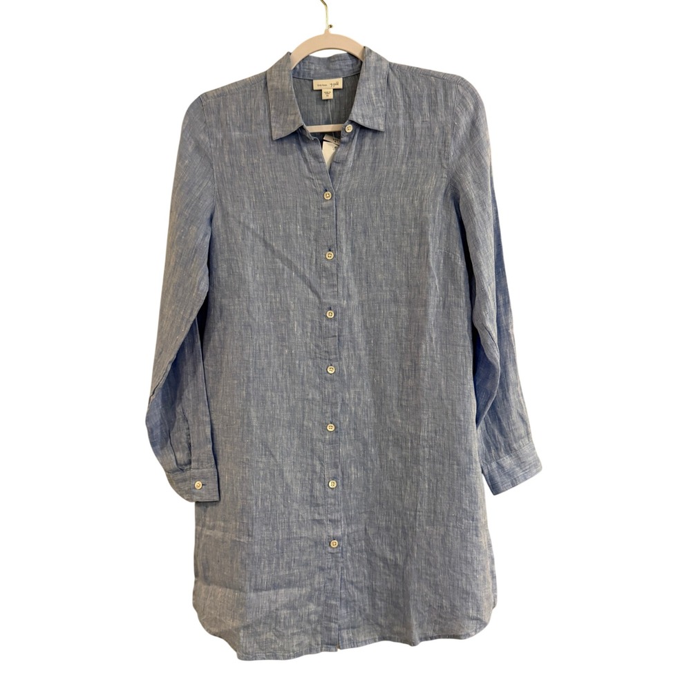J.Jill Love Linen Shirt Dress Tunic Women XS Blue Button Down Beachy Coastal